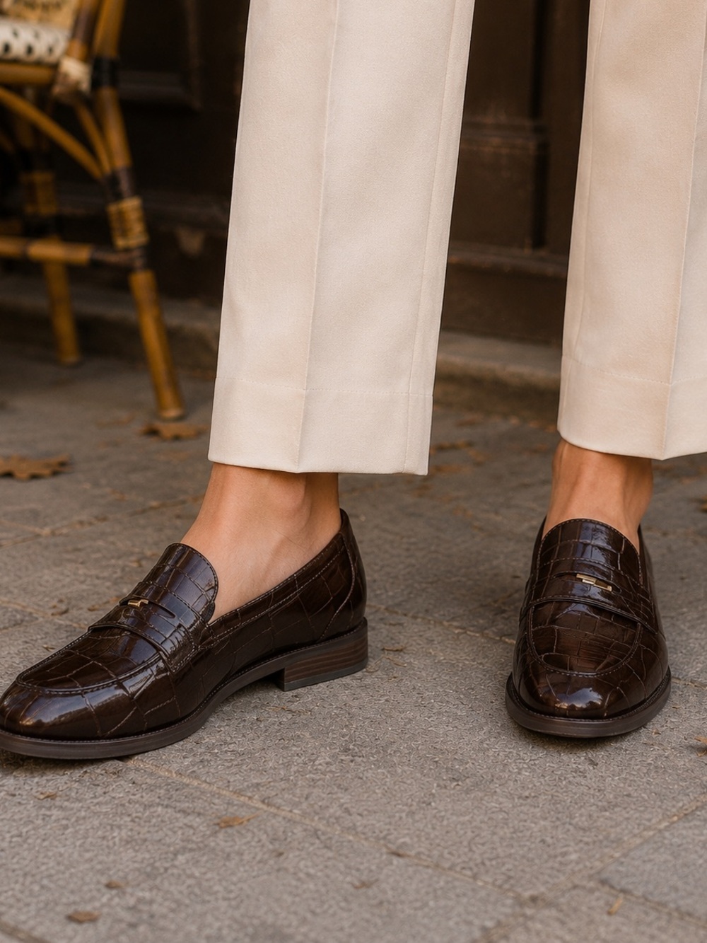 Madewell Women’s Croc-Embossed Penny Loafers in Dark Brown